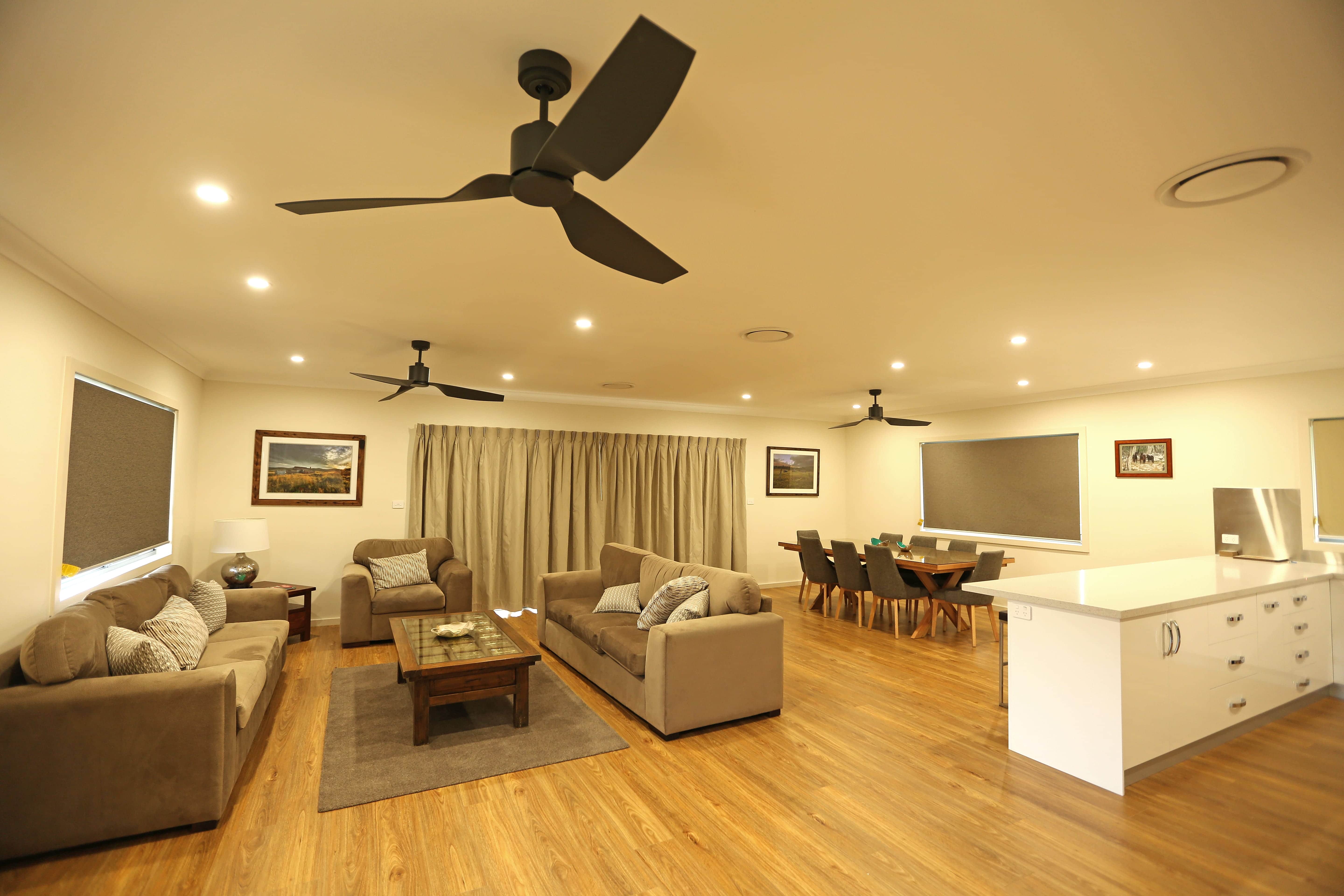 Spacious open-plan living, dining and kitchen at Elm Cottage