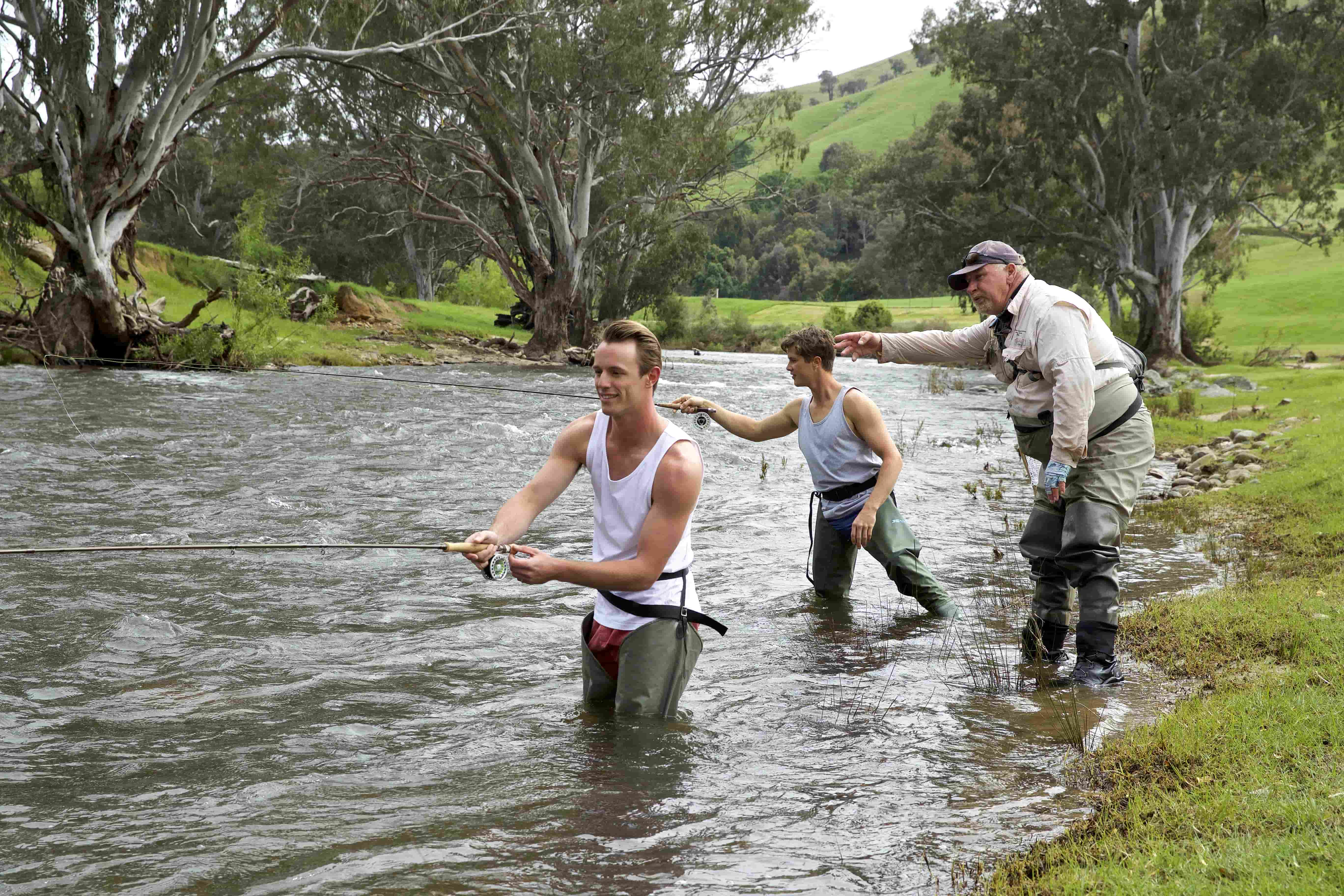 A fly-fishing lesson in the river at Elm Cottage