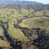 Aerial view of the river valley around Elm Cottage in the Snowy Mountains foothills